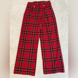Red Plaid Wide-Leg Trousers